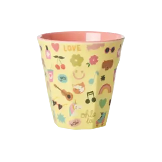 Rice Beker Middelgroot - Soft yellow - Unicorn love print