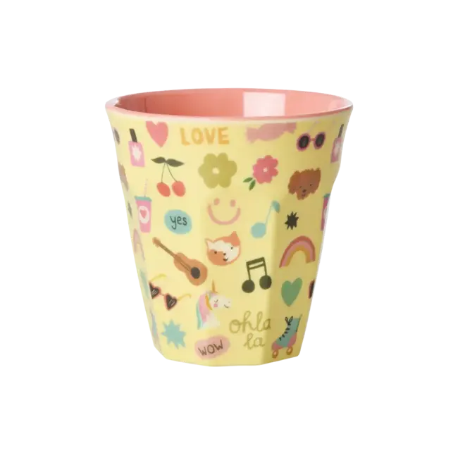Beker Middelgroot - Soft yellow - Unicorn love print