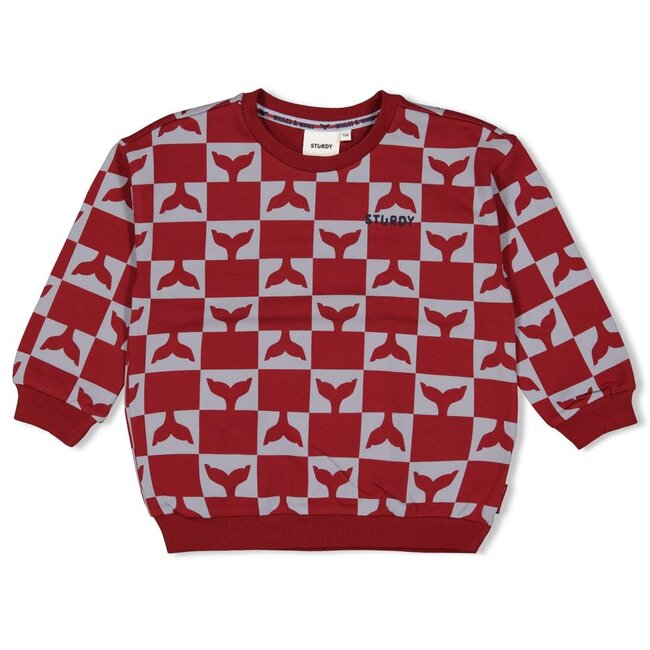 Sweater aop- Waves and Whales  bordeaux