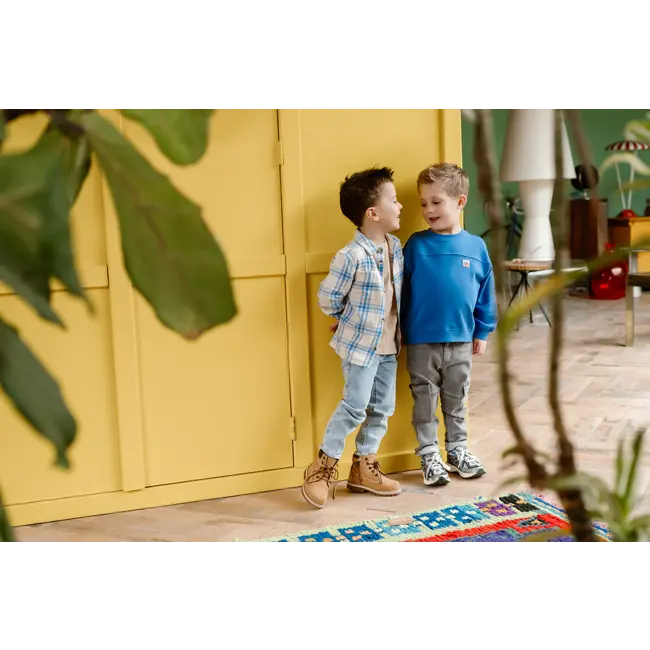 Daily7 oversized sweater textprint dusty kobalt