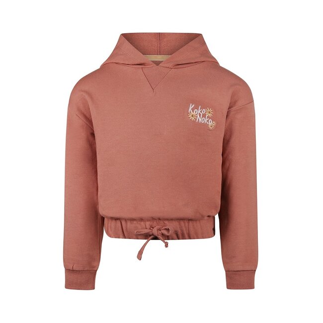 Sweater dropped shoulder with hood  dark old pink