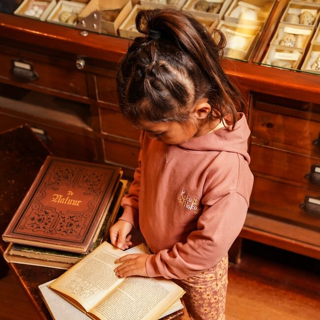 Sweater dropped shoulder with hood  dark old pink