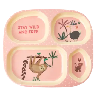Rice Kinderbord met 4 Compartimenten - Zacht roze - Jungle Print