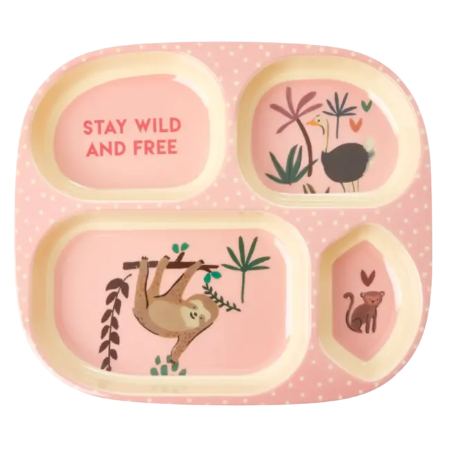 Kinderbord met 4 Compartimenten - Zacht roze - Jungle Print