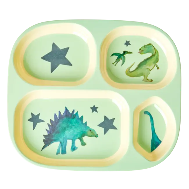 Kinderbord met 4 Compartimenten - Soft Green - Dino Print