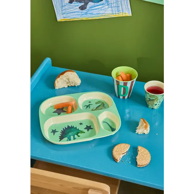 Kinderbord met 4 Compartimenten - Soft Green - Dino Print