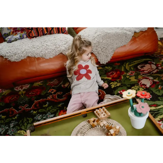 Knitted sweater flower pale mauve