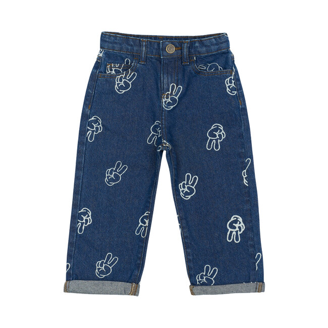 Wide jeans Prosper medium blue denim aop