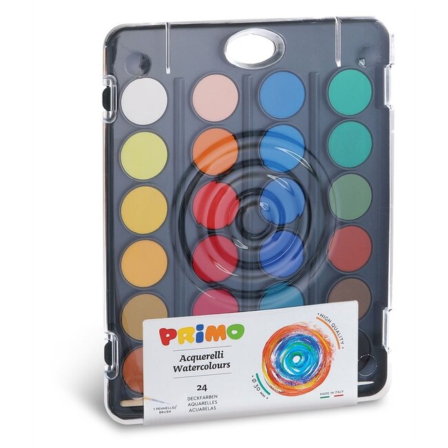 Primo aquarelverf tablet/penseel 24 kleuren