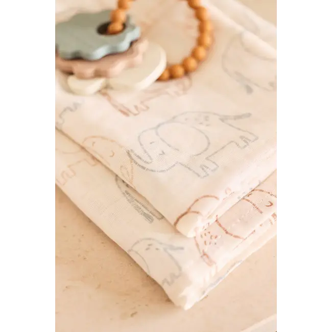 Jollein hydrofiel  115x115cm 2pack Elephant Tales