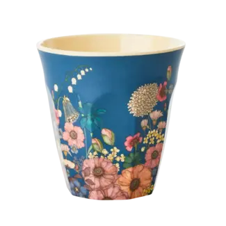 Rice Rice Beker Middelgroot - Blue - Flower Collage Print