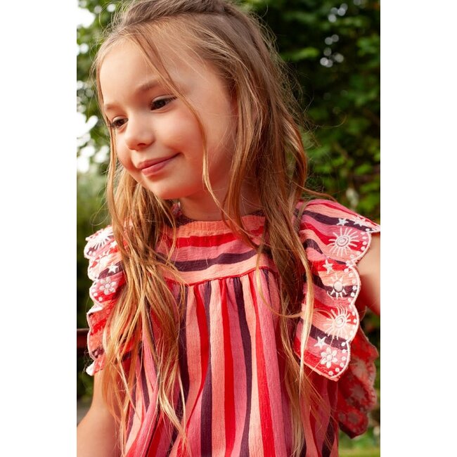 Jubel jurk streep seersucker - Salsa Sunset zalm