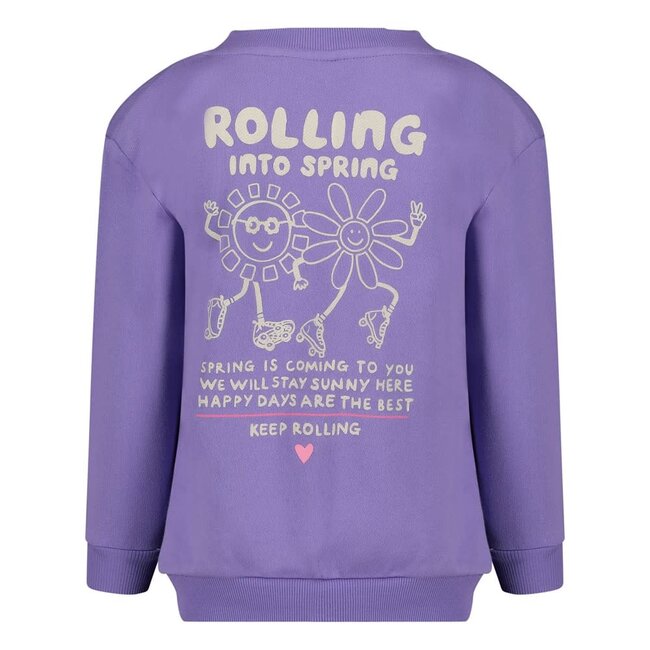 Jubel sweater met backprint - Rolling into Spring paars
