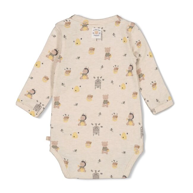 Feetje wikkelromper aop - Honey Bear offwhite melange