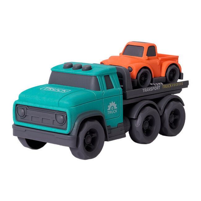 BIOplastic Transportwagen met 1 auto (24 cm) – Duurzaam & Huishoudproof Speelgoed