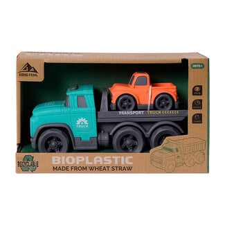 Speelgoedtopdeals BIOplastic Transportwagen met 1 auto 24 cm