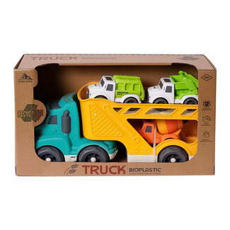 Speelgoedtopdeals Bioplastic Transportwagen met 3 kleine vrachtwagen