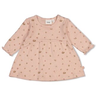 Feetje Feetje , Jurk pointelle rib AOP - Fall in Love - Roze melange