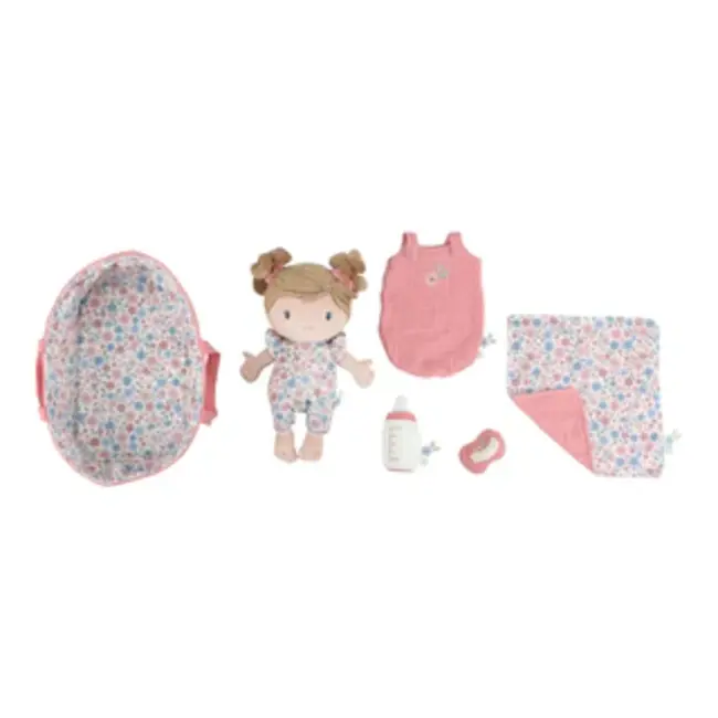 Knuffel babypop Rosa in mandje - 30 cm
