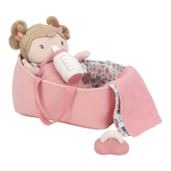 Knuffel babypop Rosa in mandje - 30 cm