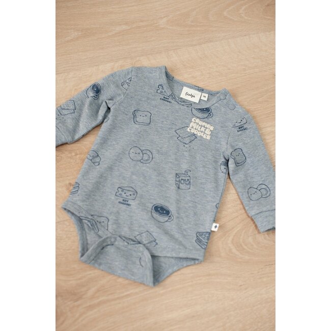 Feetje , Romper AOP - Breakfast Buddy - Blauw melange
