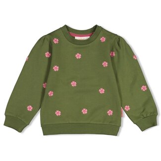 Jubel Jubel , Sweater met borduursels - Moon Flowers - Olijf