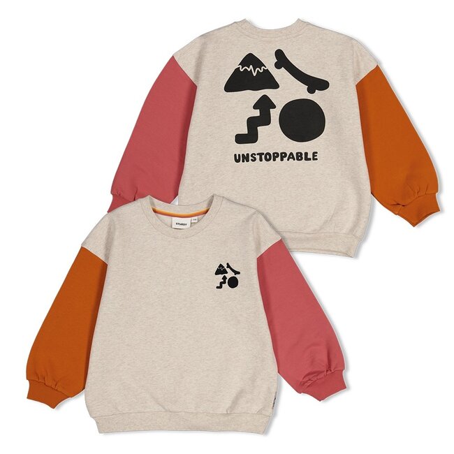Sturdy , Sweater met backprint oversized - Mountain top - Offwhite melange