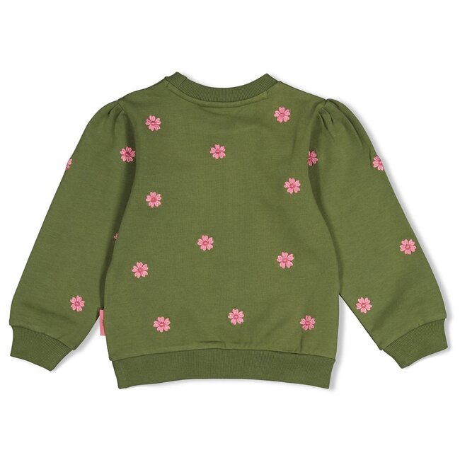 Jubel , Sweater met borduursels - Moon Flowers - Olijf