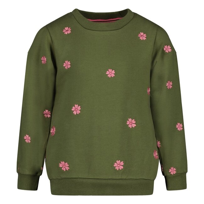 Jubel , Sweater met borduursels - Moon Flowers - Olijf