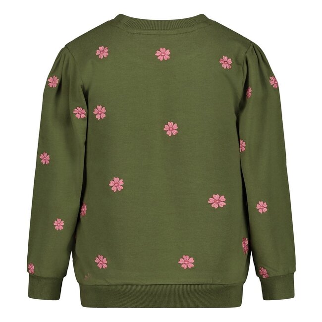 Jubel , Sweater met borduursels - Moon Flowers - Olijf