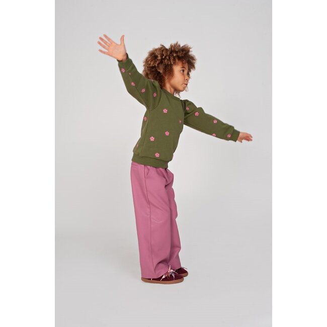 Jubel , Sweater met borduursels - Moon Flowers - Olijf
