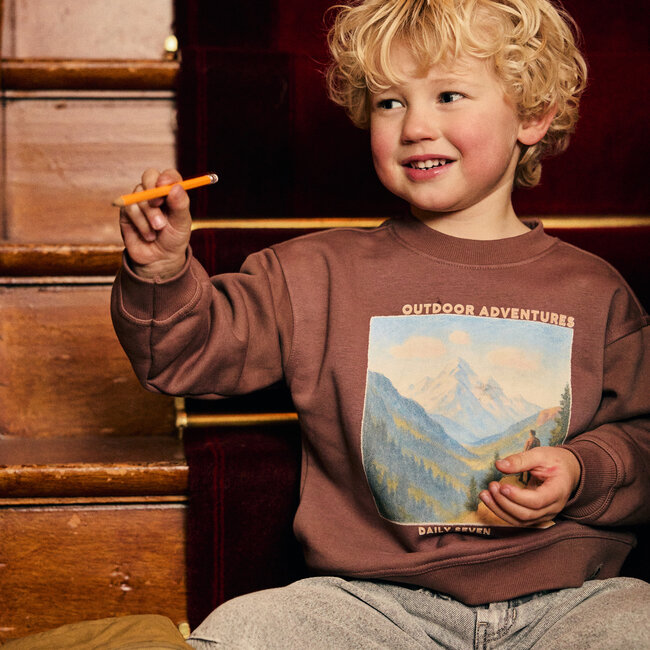 Daily7, Oversized Sweater Print - Brown, Almond Brown