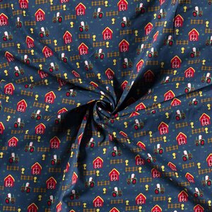  Kinderkatoen met boerderijtjes jeansblauw