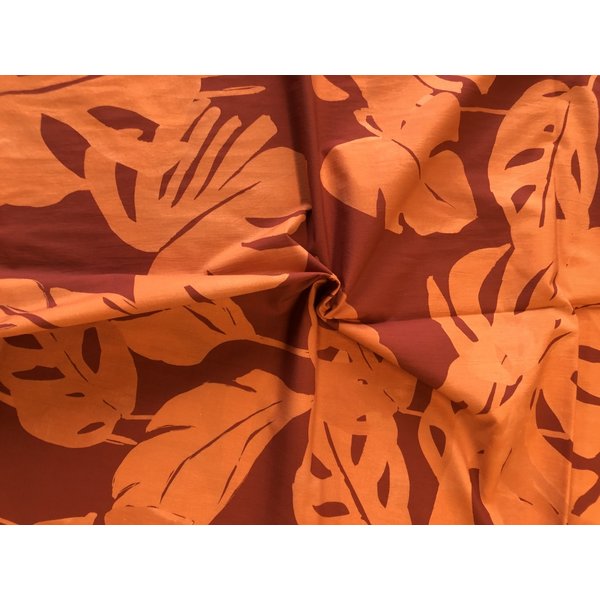 Coupon 464 Katoen brique met oranje bladeren 150 x 150 cm