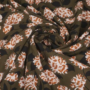 Katoen olijfgroen met witte tijgerbloem