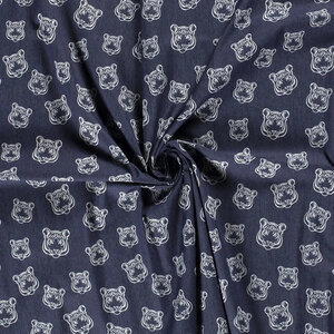  Denim met dessin van witte tijgerkoppen