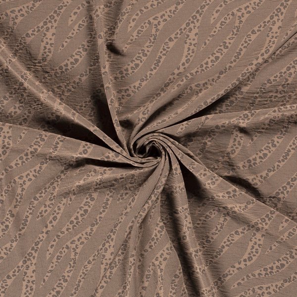 SALE Poly stretch stof met stipjes en panterstreep taupe