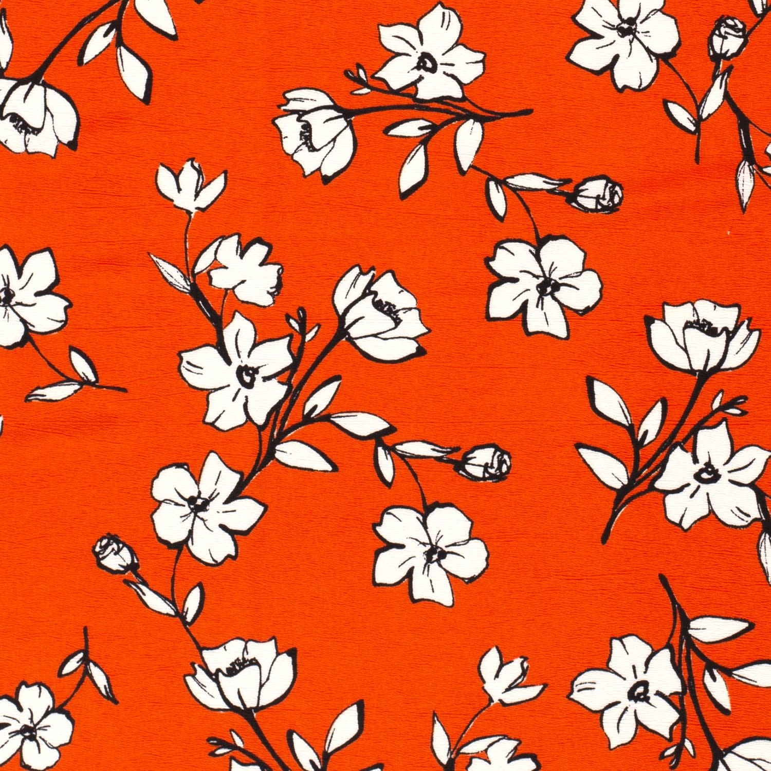 Frank Heel symbool Poly Stretch Stof Oranje met Witte Bloemen - De Lappenkraam Stoffen | De  Lappenkraam