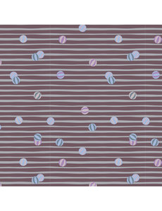  Tricot gestreept met strandballetjes mauve