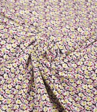  Katoenen tricot mille fleurs lila en geel