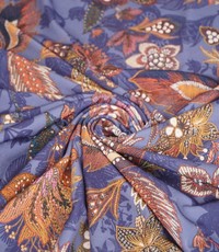  Tricot jeansblauw met print van bloem en blad