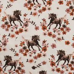  Tricot met bloemen en paarden