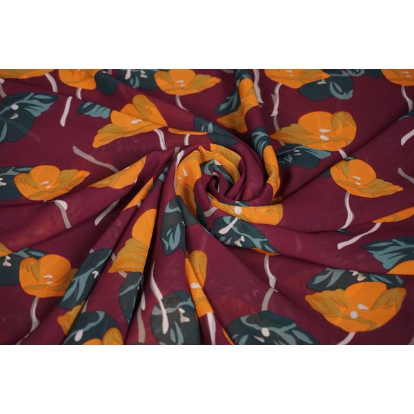 SALE Chiffon stof met klaprozen paars