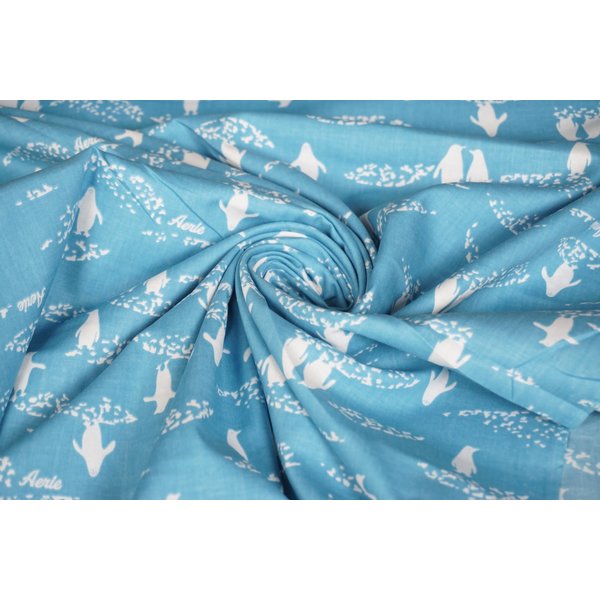 Katoen blauw met witte pinguins