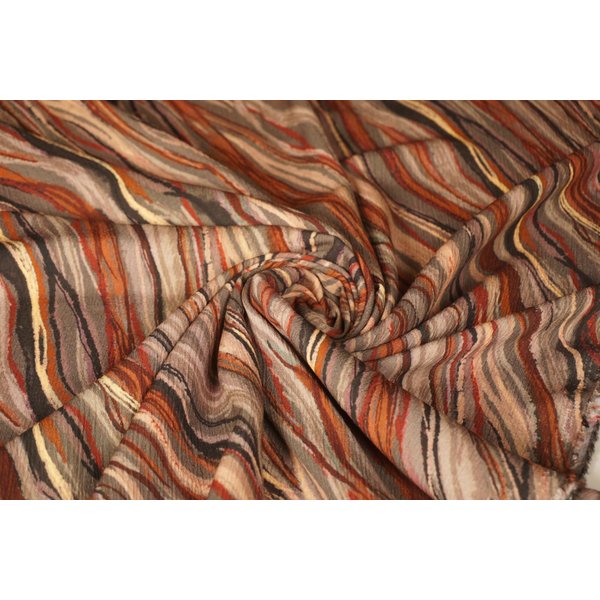 SALE Crinkle viscose stof olijfgroene met golvende strepen