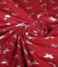  Katoenen tricot rood met zilveren unicorns