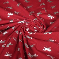  Katoenen tricot rood met zilveren unicorns