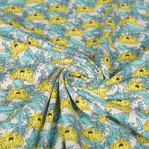  Katoenen tricot grijs met gele tijgers