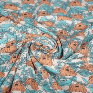  Katoenen tricot grijs met oranje tijgers