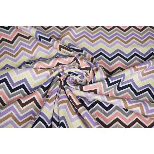 SALE Viscose stretch stof met zigzag paars
